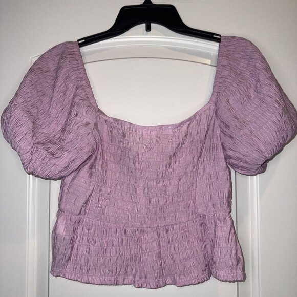ASTR The Label Pink Smocked Puffy Bubble Sleeve Sweetheart Neck Blouse Top Sz S - Picture 5 of 9